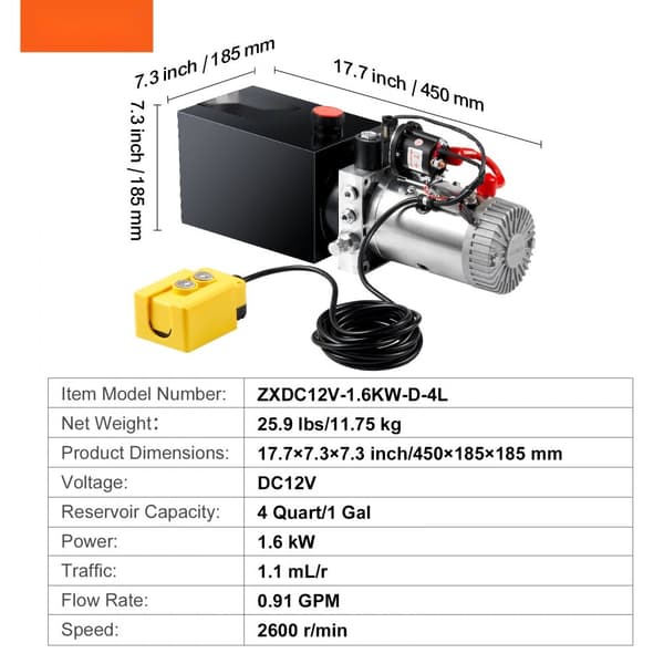 Hydraulipumppu 4 Quart, yksitoiminen kippiperävaunun DC 12V tehoyksikkö. Tehokas ja luotettava!