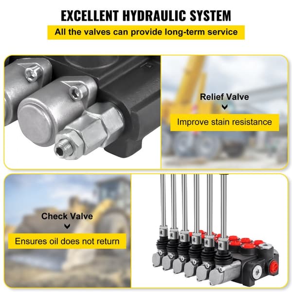 Hydraulisk retningsventil, 6-spole ventil, 11 GPM læsseventil, 3600 PSI retningsregulator, hydrauliske ventiler til traktorer og læssertanke.