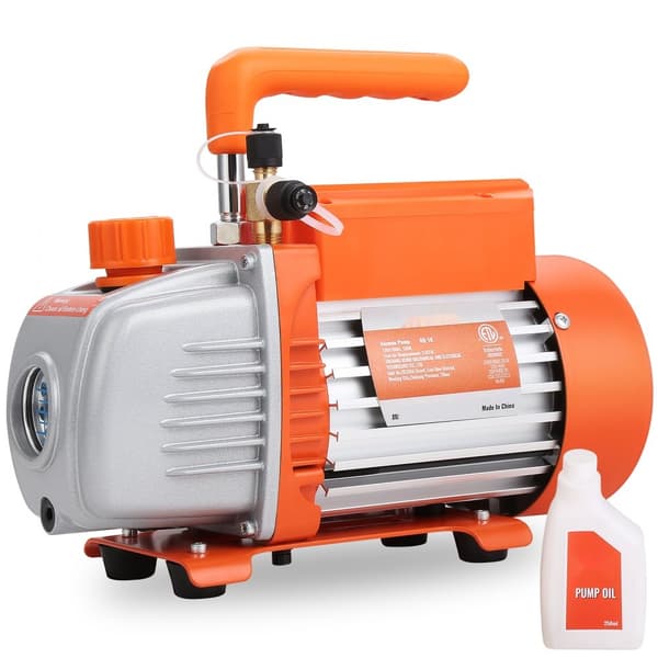 1/5 HK vakuumpumpe, 3,5 CFM, 220-240V AC til klimaanlæg. 1/4" SAE & 1/2" ACME indløb, ideel til HVAC reparation og vedligeholdelse.