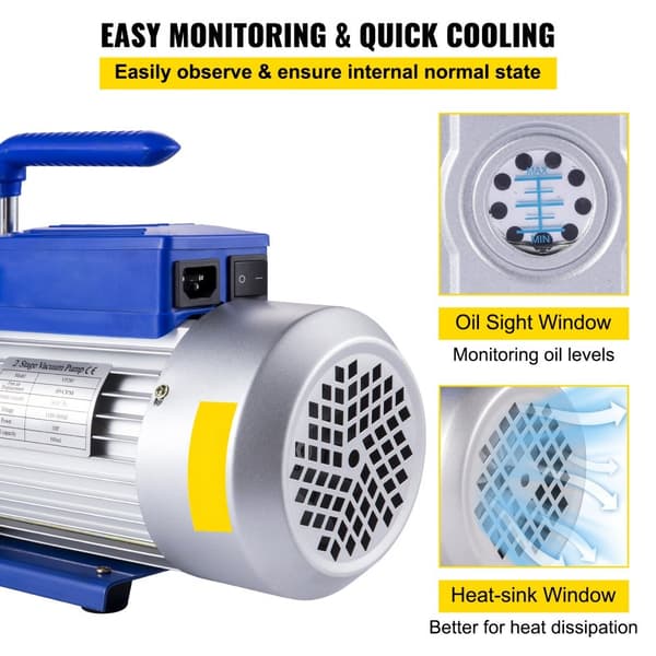 10CFM 2-trins vakuumpumpe, 1HP kølevakuumpumpe til AC, perfekt til mademballage og bilreparation. Ideel til vakuumfordybning (VP280).