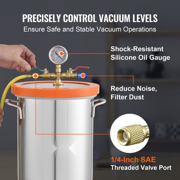 Vakuumkammer med hærdet glaslåg, 5-gallon silikone afgasningskammer. Optimal til vakuumforsegling og opbevaring.