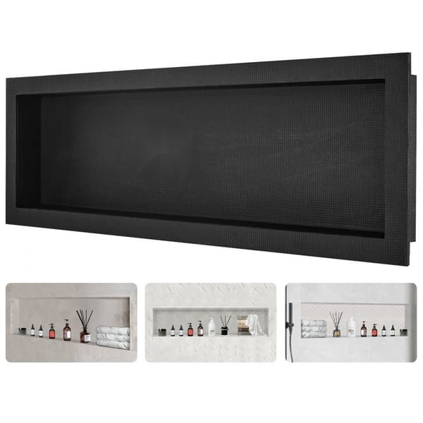 Bruseniche til fliser, 40,64 x 127 cm. Enkel hylde, firkantede hjørner. Modern sort sæbeopbevaring til badeværelset.