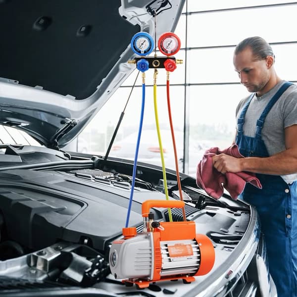 1/5 HP 3,5 CFM AC tyhjiöpumppu & mittarisarja, yksivaiheinen, LVI-ilmatyhjiöpumppu R134a/R1234yf kylmäaineelle.