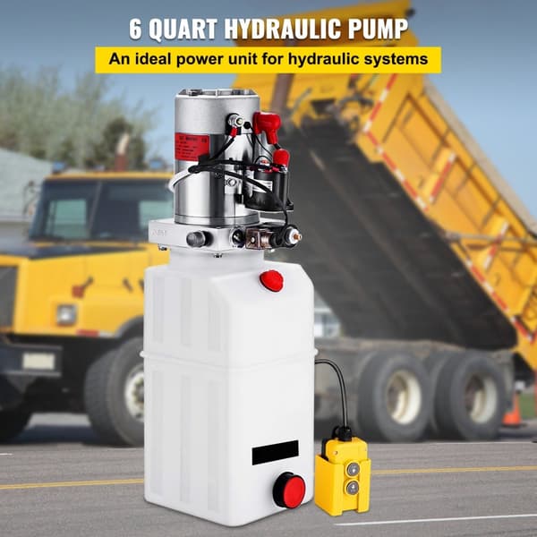 Hydraulikpumpe Power Unit DC 12V 6L, dobbeltvirkende, 6 Quart til dumper. Effektiv hydraulikløsning med høj ydeevne.