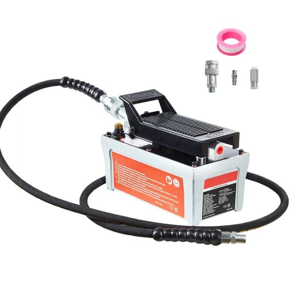 Lufthydraulisk pumpe, 10.000 PSI, 1/2 Gallon reservoir, 3/8" olieudtag, 1/4" indløb, fodbetjent til autoværksted, grå.