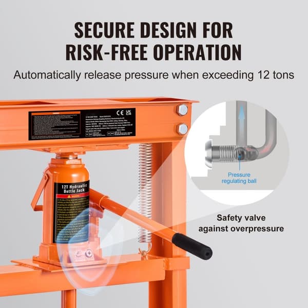 Hydraulisk 12 ton H-ramgolv, stansplåtar, justerbart bord för böjning/rätning av metall, garage eller hempress, orange.