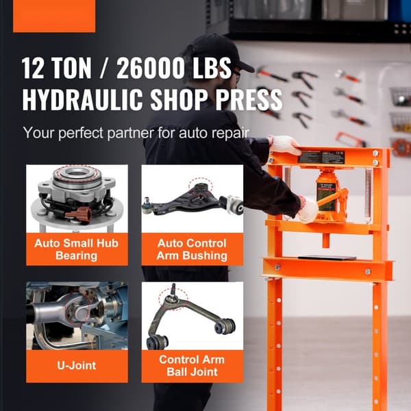 Hydraulisk 12 ton H-ramgolv, stansplåtar, justerbart bord för böjning/rätning av metall, garage eller hempress, orange.