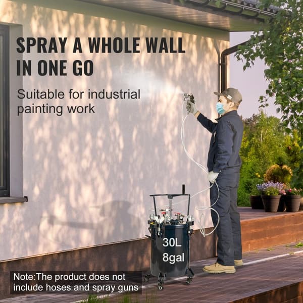 Sprayfärg Tryckbehållare, 30L/8gal med manuell blandare, läckagetätning för industri, heminredning, bilmålning, 70PSI Max