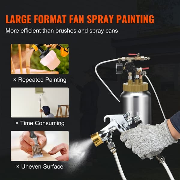 Sprayfärgsbehållare, 2L, Lättvikts lufttryck, 1,8mm munstycke, 3m slangar för heminredning och bilmålning, 45PSI Max