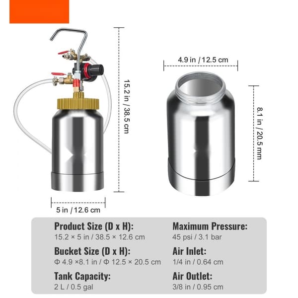 Sprayfärgsbehållare, 2L, Lättvikts lufttryck, 1,8mm munstycke, 3m slangar för heminredning och bilmålning, 45PSI Max