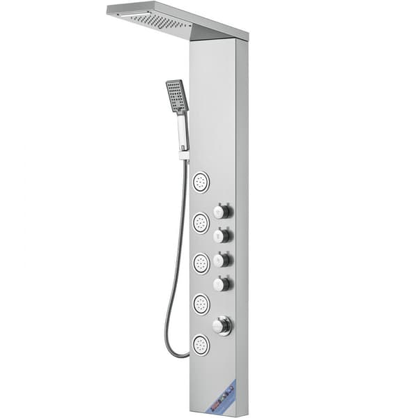 Duschpanelsystem med 4 lägen, regn, vattenfall, 5 massagestrålar och handdusch med 59" slang i rostfritt stål.