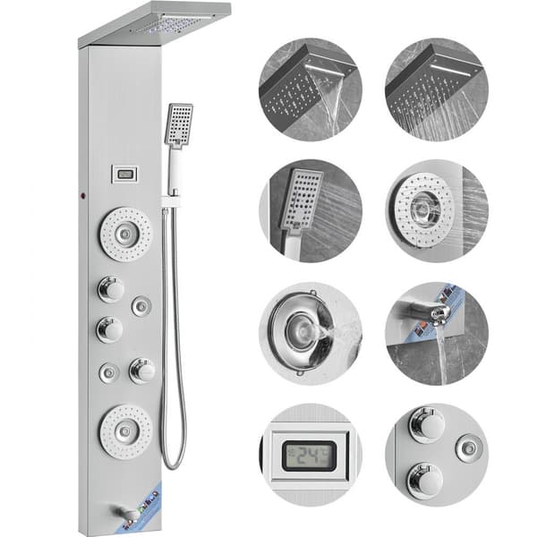 Duschpanel Turretsystem 6 lägen LED & Display Rostfritt stål Regnfall