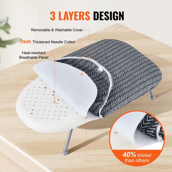Bordsstrykbräda 23,4 x 14,4 cm, liten med värmebeständigt överdrag och 100 % bomull. Perfekt för resor och små utrymmen.