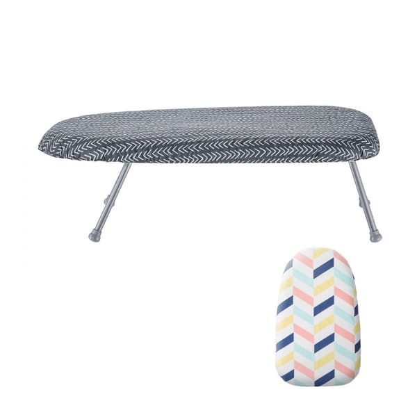 Bordsstrykbräda 23,4 x 14,4 cm, liten med värmebeständigt överdrag och 100 % bomull. Perfekt för resor och små utrymmen.