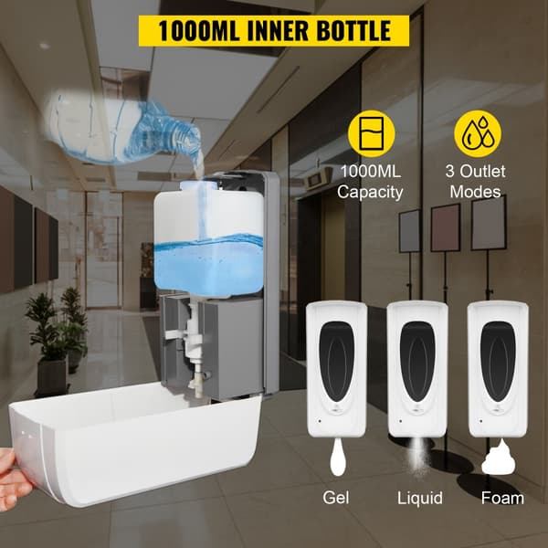 Automatisk handdespenser med stativ och infraröd sensor, 1000 mL dispenser för hem och offentliga utrymmen.