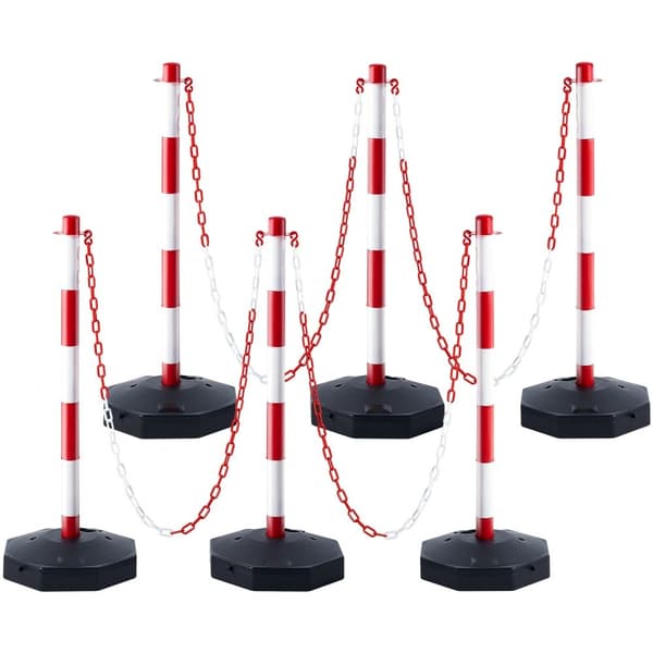 Justerbare trafikmarkeringskegler, 6-pak, sikkerhedsbarrierer med udfyldbar base og 6,6FT kæde til trafikkontrol. Rød/hvid.