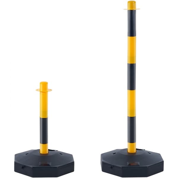 Justerbare trafikmarkører, 2-pak, sikkerhedsbarrikade med udfyldbar base og 8FT kæde til trafikstyring og advarsel. Gul & sort.