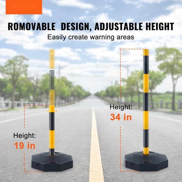 Justerbare trafikmarkører, 2-pak, sikkerhedsbarrikade med udfyldbar base og 8FT kæde til trafikstyring og advarsel. Gul & sort.