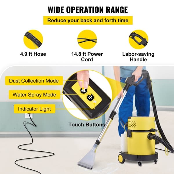 Våd tørstøvsuger, 5,3 gallon 2 Peak HP, 4-i-1 bærbar med blæse-/sprayfunktion, fjernbetjening, HEPA-filtrering og 5 børster til hjem og bil.