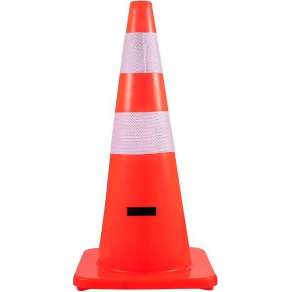 Sikkerhedskegler, 28 tommer/73 cm, 12 stk PVC orange med 2 reflekterende kraver og vægtet base til trafikstyring og parkeringslægning.