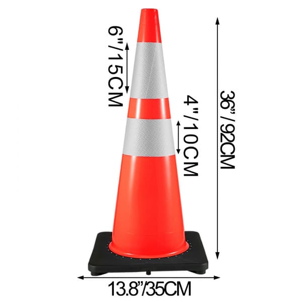 6Pack 36" Trafikkoner, Säkerhetskoner med svart bas, PVC Orange Reflekterande Farokoner för bygg- och trafikparkering