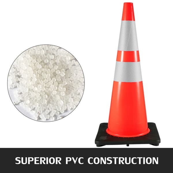 6Pack 36" Trafikkoner, Säkerhetskoner med svart bas, PVC Orange Reflekterande Farokoner för bygg- och trafikparkering