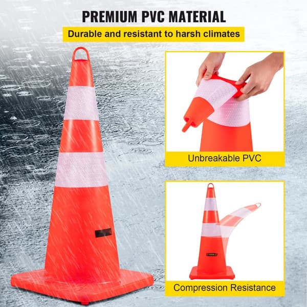 Turvakartiot, 6 x 28" liikennekartiot, PVC-oranssit rakennuskartiot, heijastava kaulus ja pysäköinti ajotieltä.