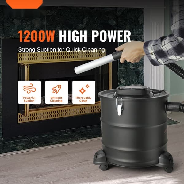 Tehokas 1200W tuhkapölynimuri 20L, joustava letku 1,2M, pyörät. Sopii takkoihin, pellettiuuneihin ja grilleihin.