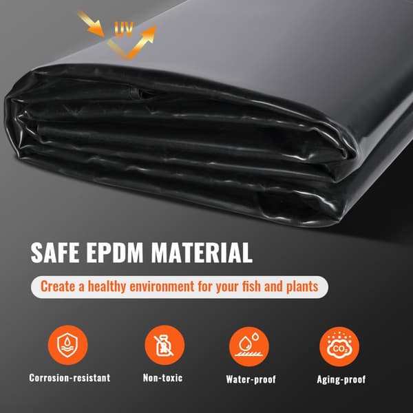 Pond Liner 10x15 ft, 45 Mil EPDM-materiaali, joustava, helposti leikattava aluskate vesiaiheisiin kuten lammikoille.