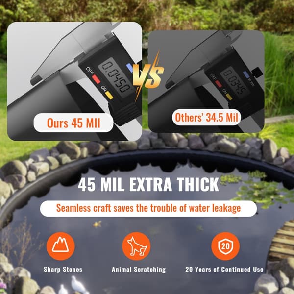 Pond Liner 10x15 ft, 45 Mil EPDM-materiaali, joustava, helposti leikattava aluskate vesiaiheisiin kuten lammikoille.
