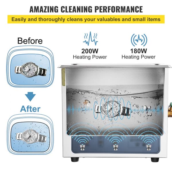 Ultralydsrensemaskine, 36KHz~40KHz justerbar frekvens, 6L 220V, digital timer og varmelegeme. Ideel til smykker og briller. FCC/CE/RoHS godkendt.