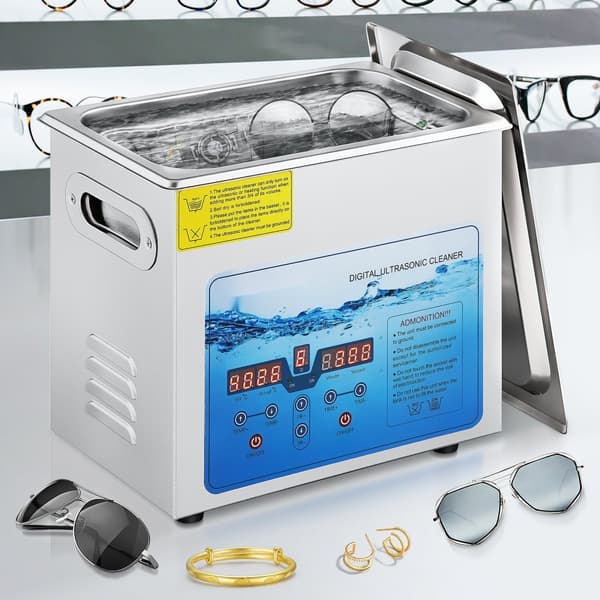 Ultralydsrensemaskine, 36KHz~40KHz justerbar frekvens, 6L 220V, digital timer og varmelegeme. Ideel til smykker og briller. FCC/CE/RoHS godkendt.