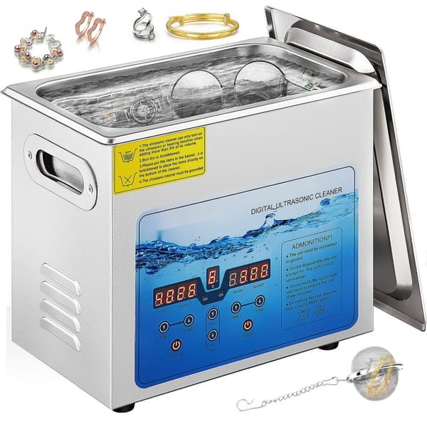 Ultralydsrensemaskine, 36KHz~40KHz justerbar frekvens, 6L 220V, digital timer og varmelegeme. Ideel til smykker og briller. FCC/CE/RoHS godkendt.
