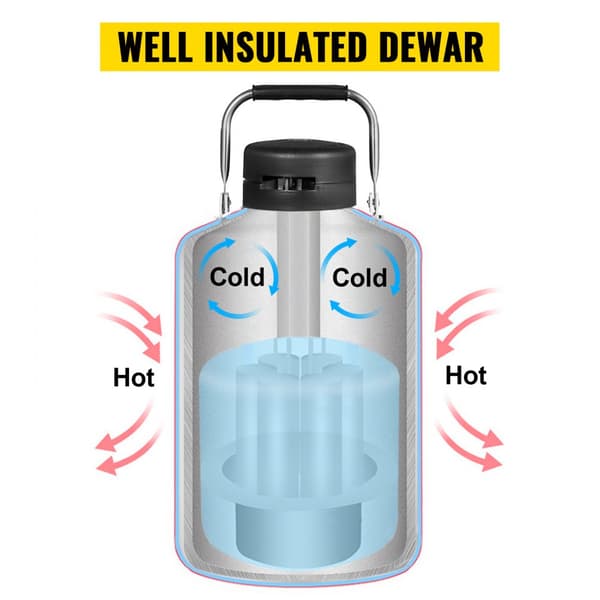10L flydende nitrogenbeholder - Kryogen LN2 Dewar med 6 stk. stropper til laboratoriet, ideel til opbevaring og transport af nitrogen.