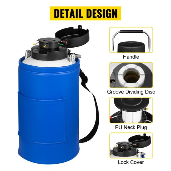 10L flydende nitrogenbeholder - Kryogen LN2 Dewar med 6 stk. stropper til laboratoriet, ideel til opbevaring og transport af nitrogen.