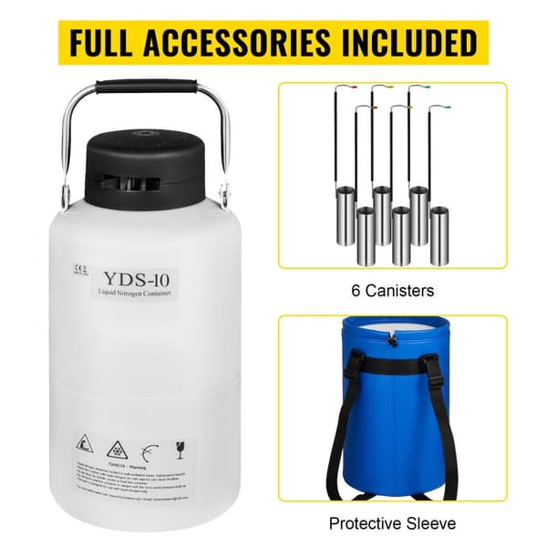 10L flydende nitrogenbeholder - Kryogen LN2 Dewar med 6 stk. stropper til laboratoriet, ideel til opbevaring og transport af nitrogen.