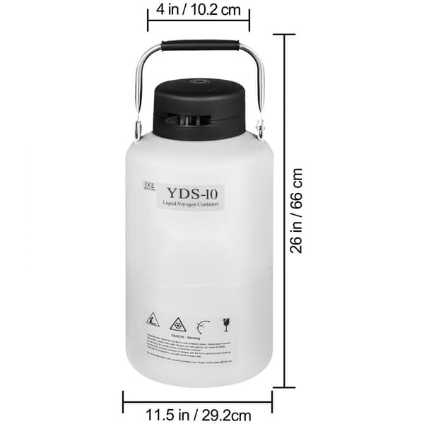 10L flydende nitrogenbeholder - Kryogen LN2 Dewar med 6 stk. stropper til laboratoriet, ideel til opbevaring og transport af nitrogen.