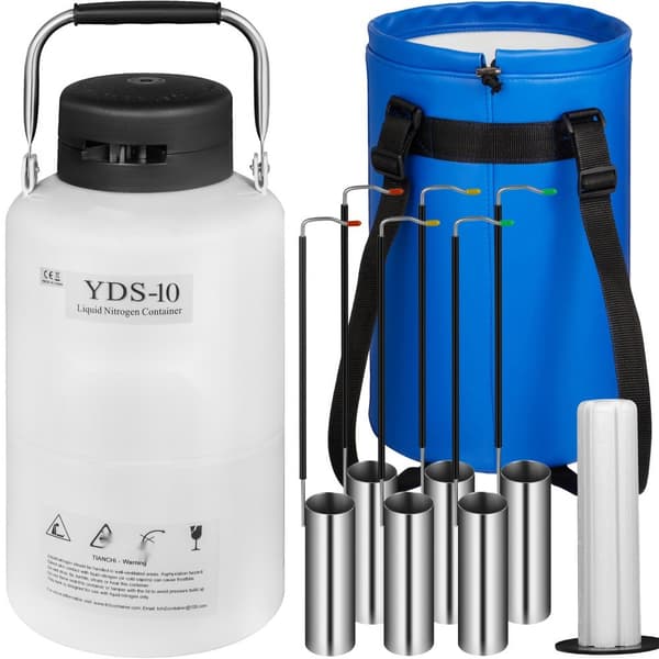 10L flydende nitrogenbeholder - Kryogen LN2 Dewar med 6 stk. stropper til laboratoriet, ideel til opbevaring og transport af nitrogen.