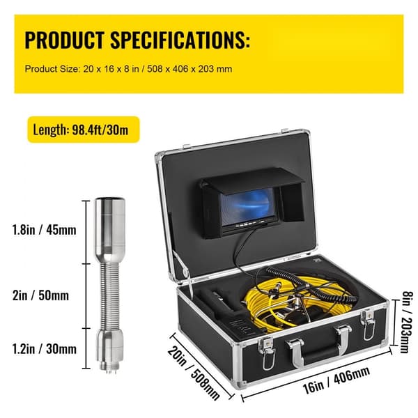 30M avloppsinspektionskamera med 7” monitor, HD DVR-inspelare och 8GB-kort för industriell inspektion.