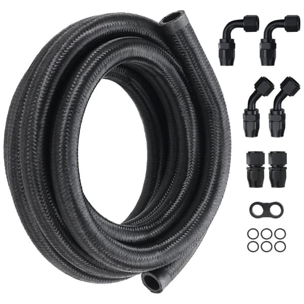10AN Polttoaineletkusarja, 10 FT, 0,55" Nylon, ruostumaton teräs, öljy-/kaasu-/dieselletku, 7 kpl kääntyviä liittimiä.