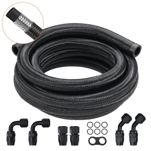 10AN Polttoaineletkusarja, 10 FT, 0,55" Nylon, ruostumaton teräs, öljy-/kaasu-/dieselletku, 7 kpl kääntyviä liittimiä.