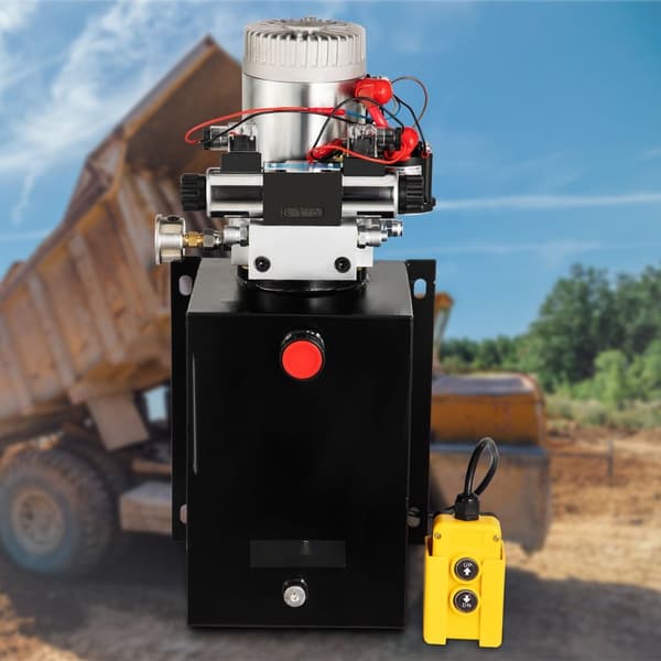 Kaksitoiminen hydraulinen voimayksikkö, painemittari ja 12 Quart hydraulinen pumppu.