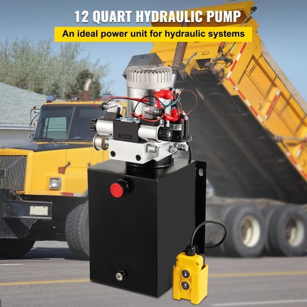 Kaksitoiminen hydraulinen voimayksikkö, painemittari ja 12 Quart hydraulinen pumppu.