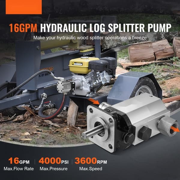 Hydraulisk tømmerstamsplitterpumpe, 16GPM, 4000PSI, 2-trins, 1'' indløb, 1/2'' NPT udløb. Ideel til små motorer og sneplove.