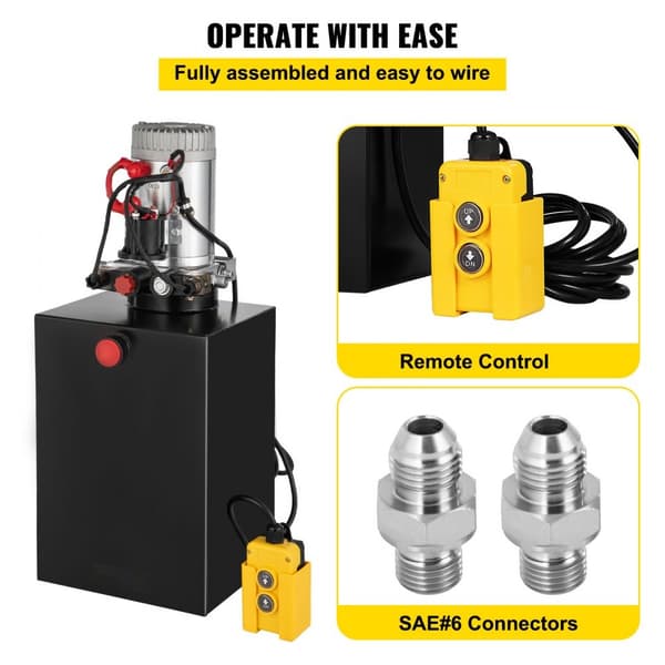 20 Quart Hydraulisk Strømaggregat, Dobbeltvirkende Trailerpumpe (12V DC, SAE #6 Porte, 3200 PSI, 20 Quart Stål Reservoir)