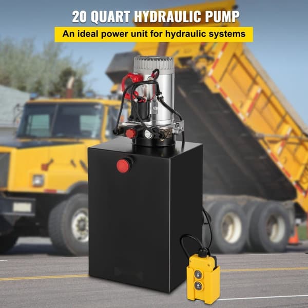 20 Quart Hydraulisk Strømaggregat, Dobbeltvirkende Trailerpumpe (12V DC, SAE #6 Porte, 3200 PSI, 20 Quart Stål Reservoir)
