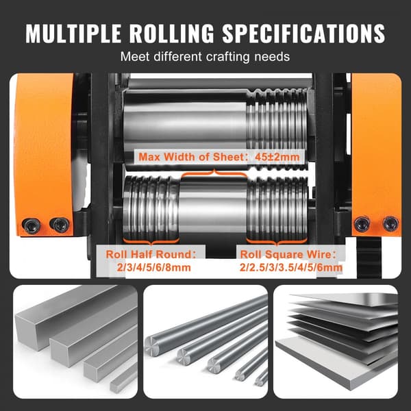 Valsverk 1,77"/45 mm smyckesvals, 2,4 utväxling, 3-i-1 multifunktionell, 0-6 mm press för metallsmycken.