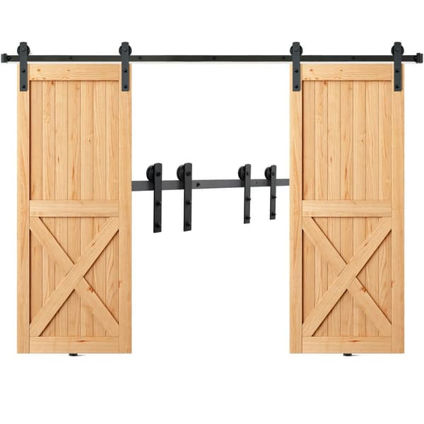 8FT glidende stalddørssæt, robust 330LBS hårdtfødt spor, passer til 3,7-4,3 FT bredde og 1,3"-1,8" tykt panel med lydløs remskive (I-form).