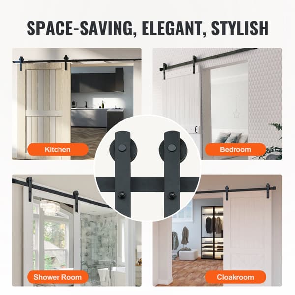 8FT glidende stalddør hardware sæt, 330LBS belastning. Passer til døre 3,7-4,3FT brede og 1,3"-1,8" tykke. Stille remskive (I-form).