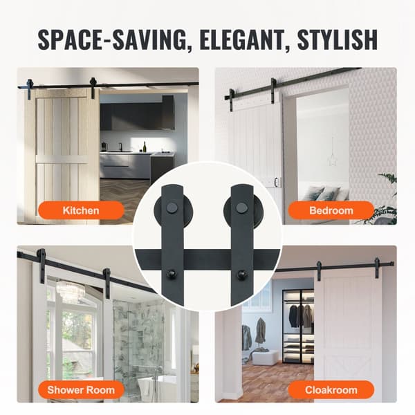 10FT Skydedør Hardware Kit, 330LBS Belastning, Robust Stalddør Slider til døre 4,6-5,2FT bred og 1,3"-1,8" tyk. Lydløs og glat!